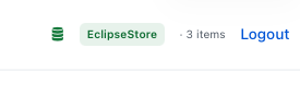Header of an admin interface displaying the title &lsquo;EclipseStore&rsquo;, an item count of &lsquo;3 items&rsquo;, and a &lsquo;Logout&rsquo; button.
