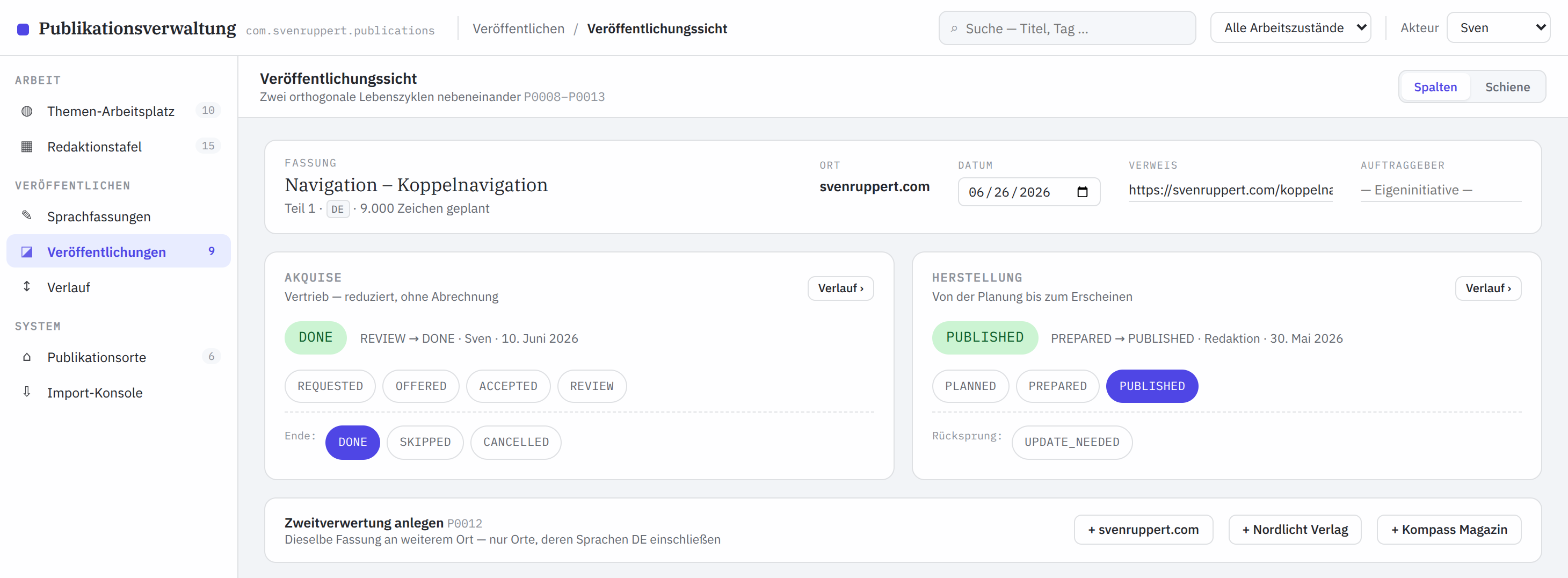 Publication view — acquisition and production as two equal columns